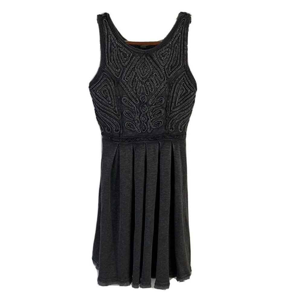 Free People Women’s Size Small Sleeveless Beaded Midi Pull Over Dress Black Gray